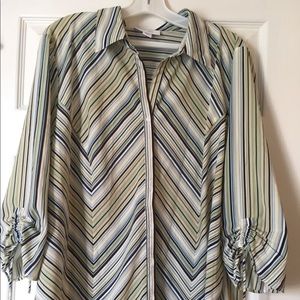 Brown/green/cream striped blouse